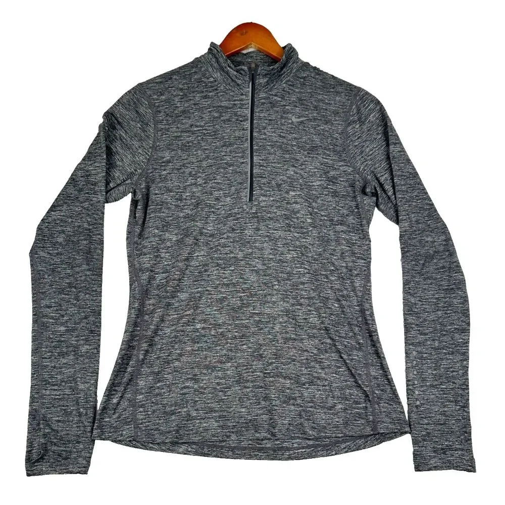 Nike Dri-Fit 1/4 Zip Running Shirt Womens Small Heather Gray Stretch Long Sleeve